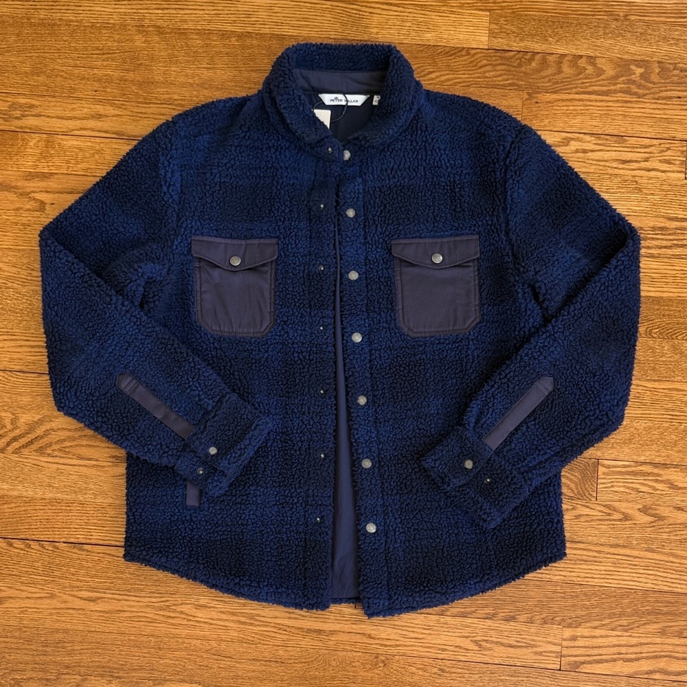 Peter Millar Navy Sherpa Shirt Jacket High Pile Fleece Medium NWT